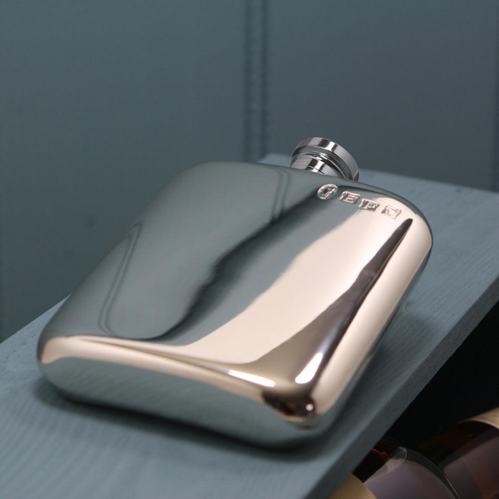 English Factory 4oz Plain Curved Edge Pewter Hip Flask