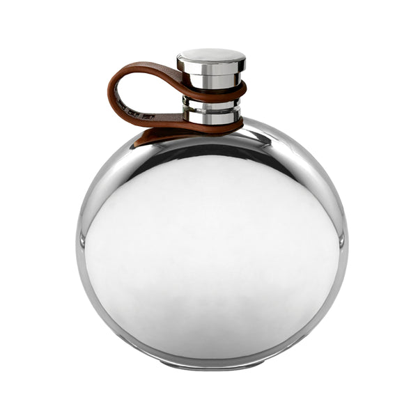 english factory 4oz Round Pewter Hip Flask with Leather Captive Top