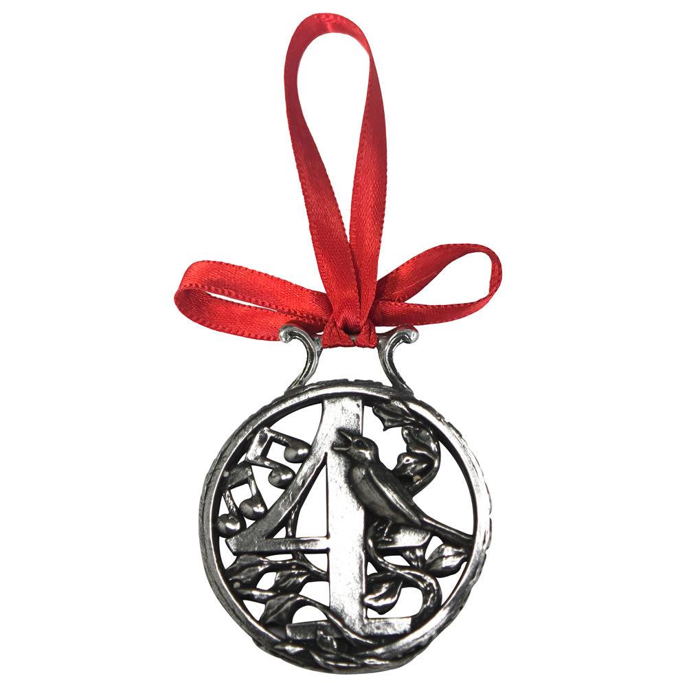 English Factory 4th Day Of Christmas Tree Pewter Ornament Bauble Decoration