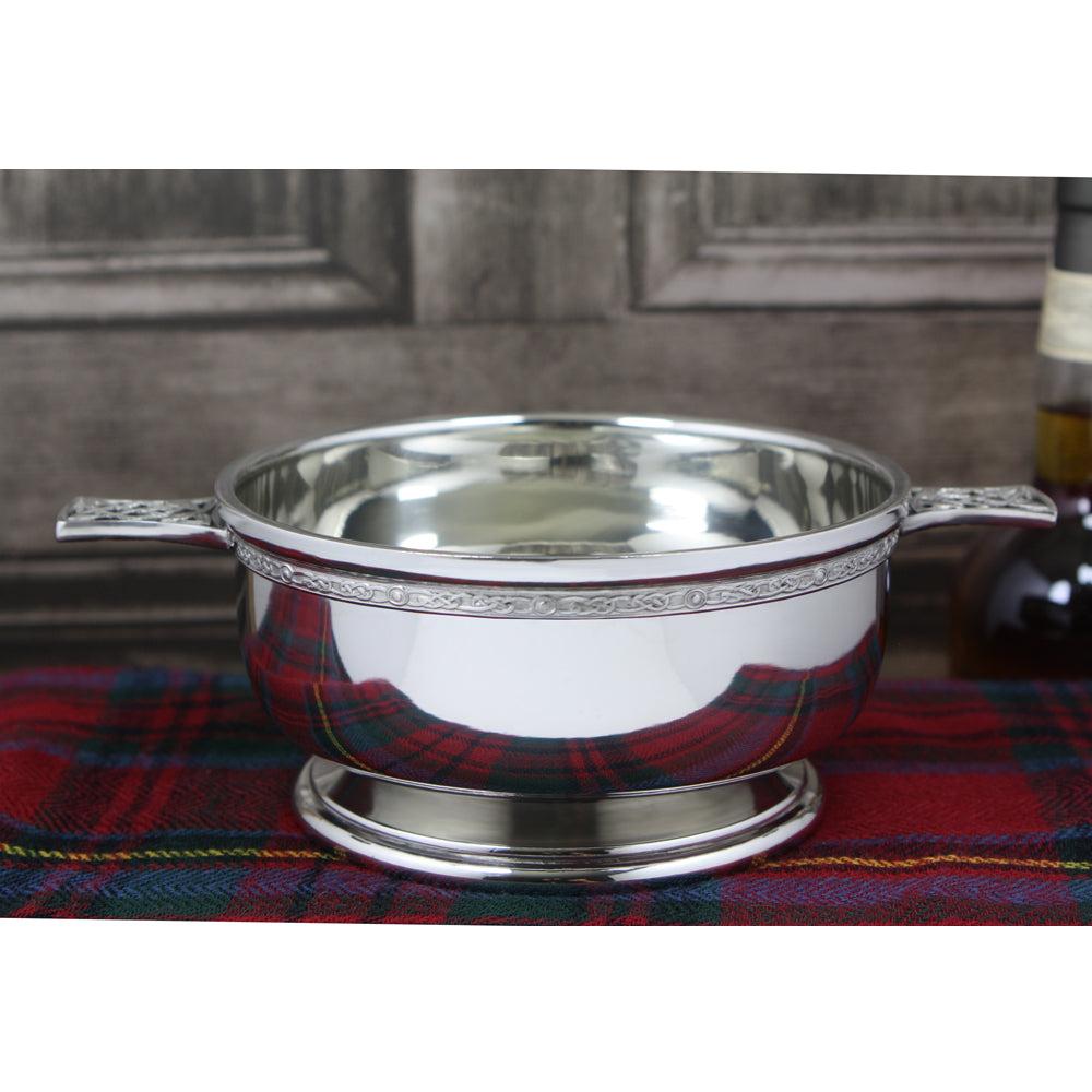 English Factory 5.5 Inch Celtic Knot Handle Pewter Quaich Bowl