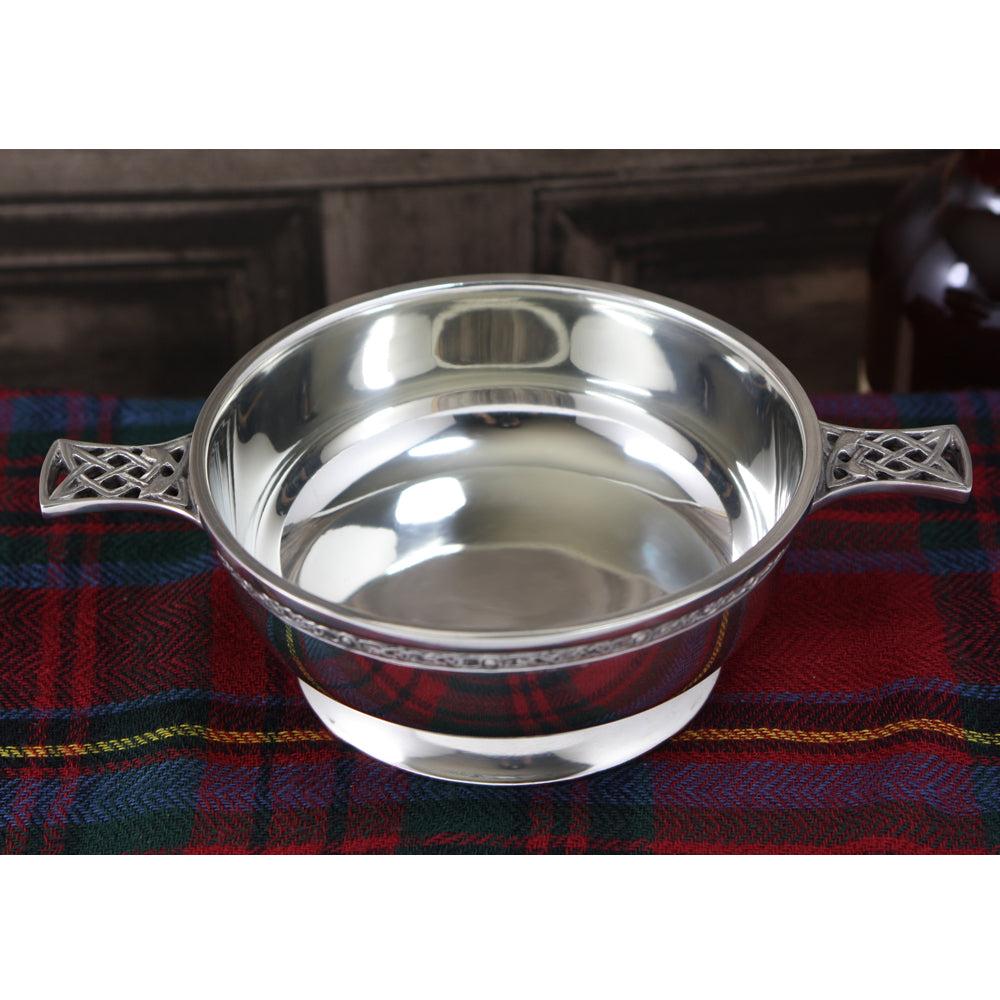 English Factory 5 Inch Celtic Knot Handle Pewter Quaich Bowl