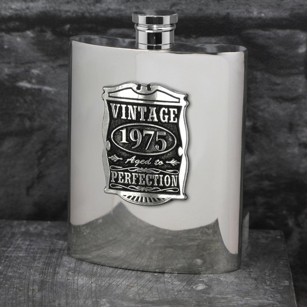 English Factory 50th Birthday Or Anniversary Gift 1975 Vintage Years Pewter Hip Flask