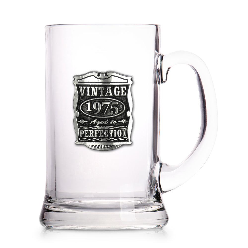 English Factory 50th Birthday Or Anniversary Gift 1975 Vintage Years Glass Pewter Beer Mug Tankard