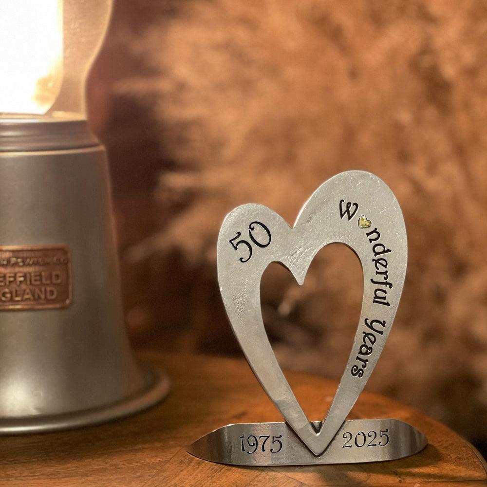 English Factory 50th Golden Wedding Anniversary Heart Keepsake Gift With Swarovski Crystal Personalised With Your Years 1975-2025