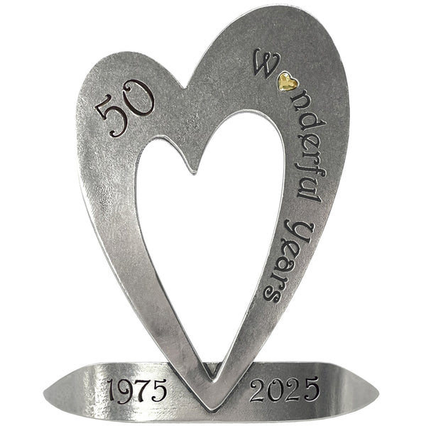 english factory 50th Golden Wedding Anniversary Heart Keepsake Gift With Swarovski Crystal Personalised With Your Years 1975-2025
