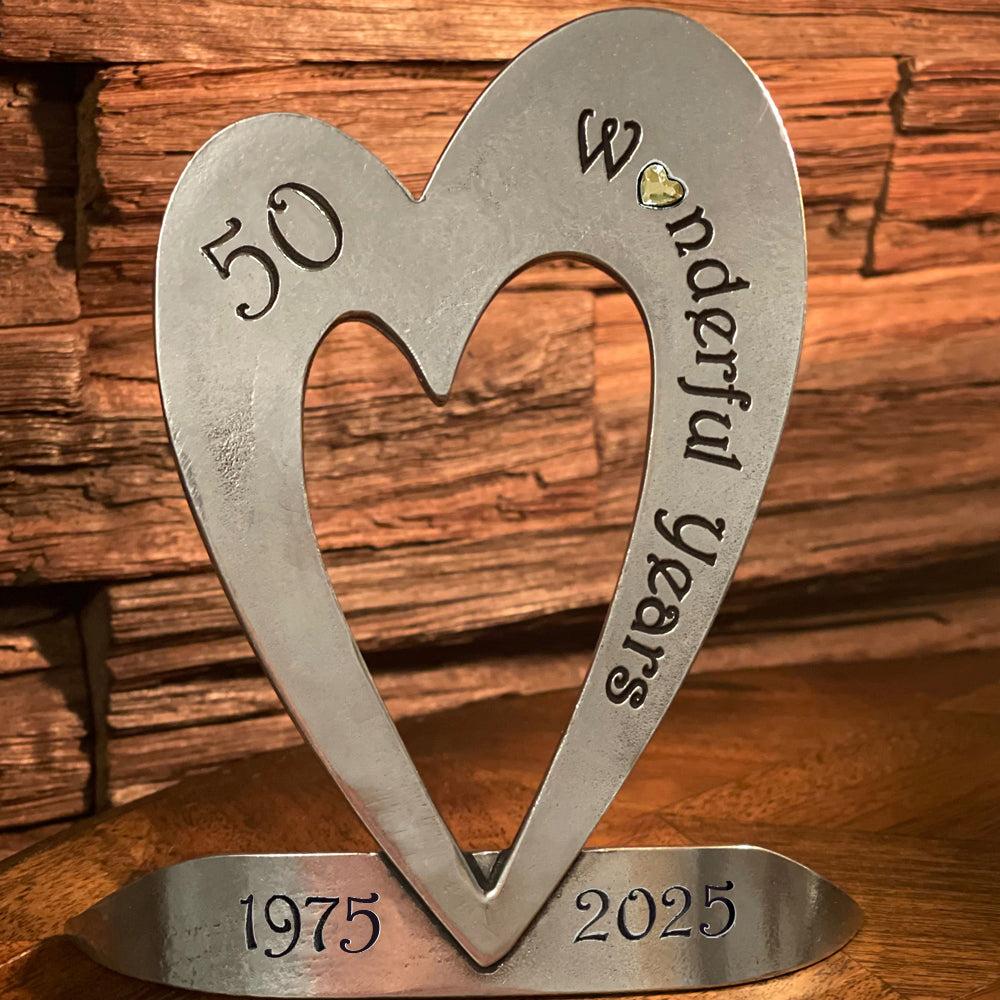 English Factory 50th Golden Wedding Anniversary Heart Keepsake Gift With Swarovski Crystal Personalised With Your Years 1975-2025