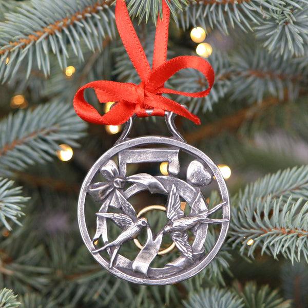english factory 5th Day Of Christmas Tree Pewter Ornament Bauble Decoration