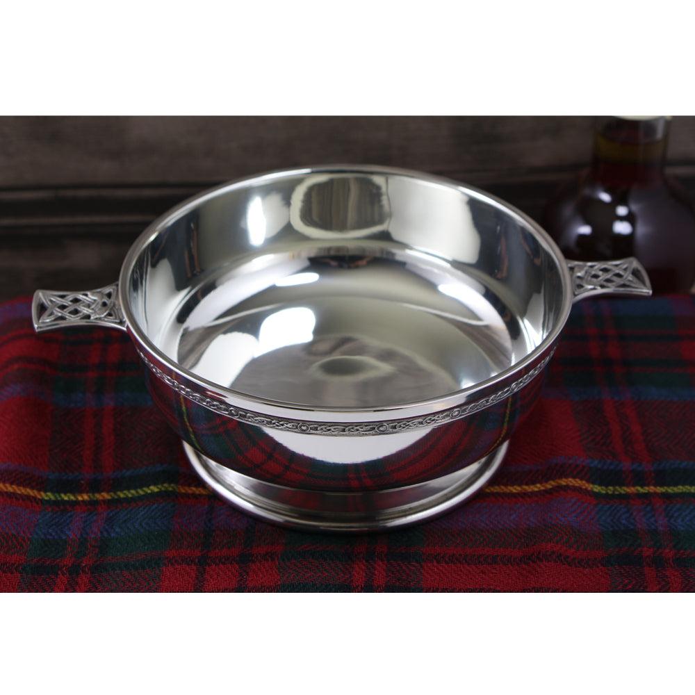 English Factory 6.5 Inch Celtic Knot Handle Pewter Quaich Bowl