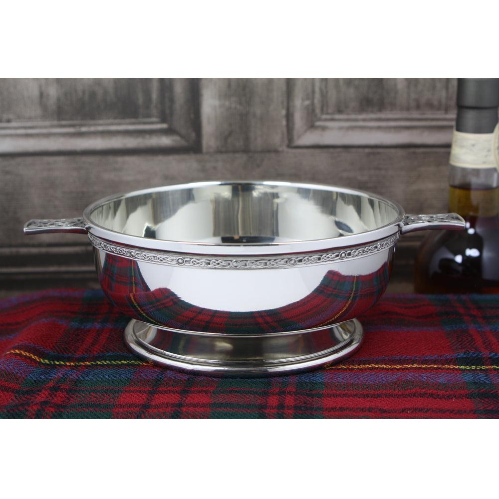 English Factory 6.5 Inch Celtic Knot Handle Pewter Quaich Bowl