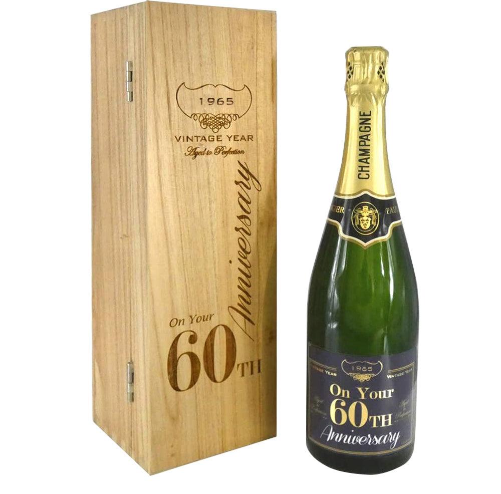 English Factory 60th Anniversary Personalised 75cl Bottle Of Champagne Presented In An Engraved Wooden Box 1965