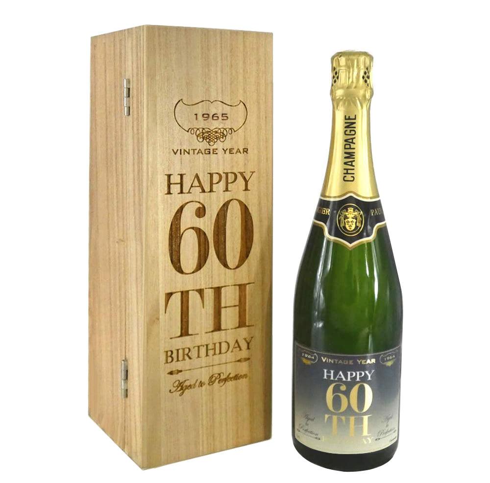 English Factory 60th Birthday Gift For Him Or Her Personalised 75cl Bottle Of Champagne Presented In An Engraved Wooden Box 1965