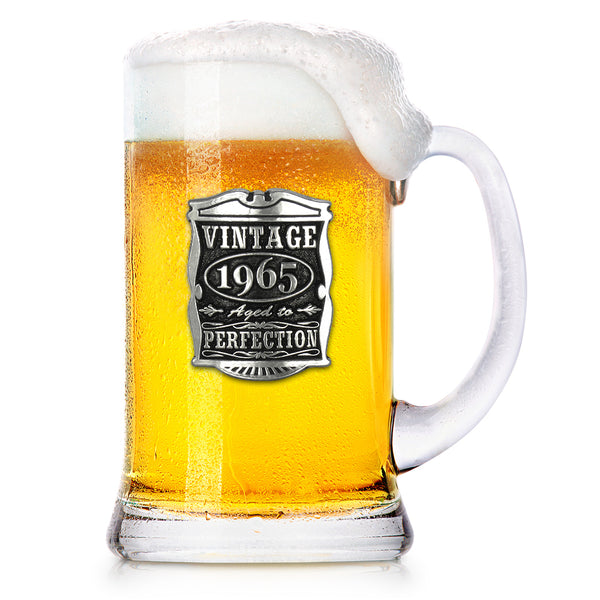 English Factory 60th Birthday Or Anniversary Gift 1965 Vintage Years Glass Pewter Beer Mug Tankard