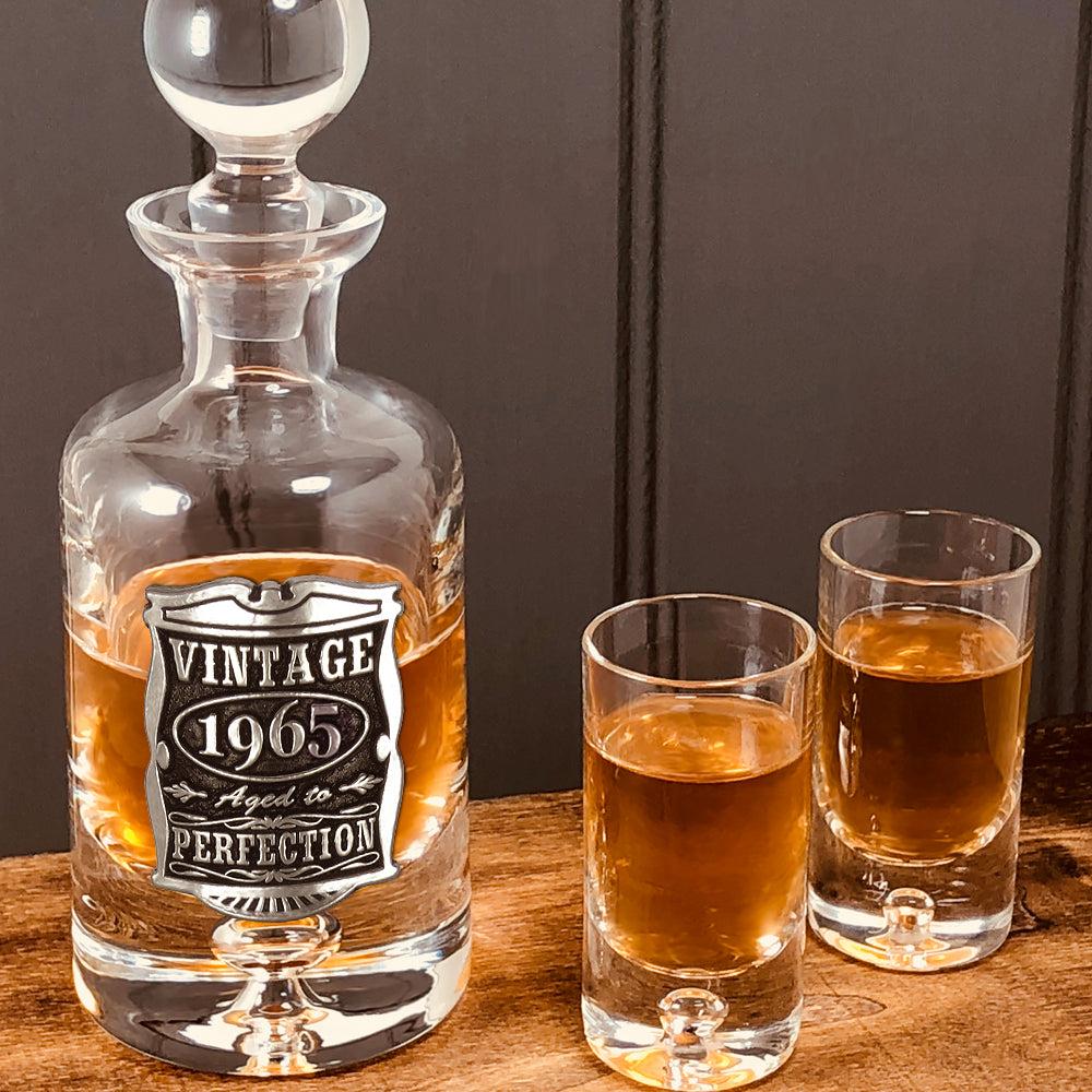 English Factory 60th Birthday Or Anniversary Gift 1965 Vintage Years Pewter & Crystal Mini Decanter Set With Shot Glasses