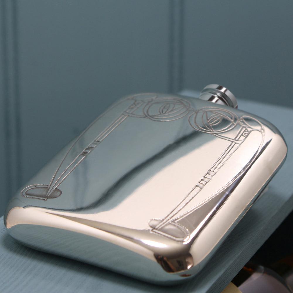 English Factory 6oz Charles Rennie Mackintosh Pewter Hip Flask