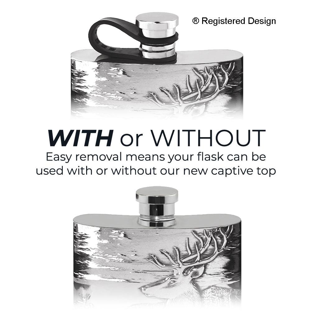 English Factory 6oz Embossed Stag Pewter Hip Flask With Flexi Cap