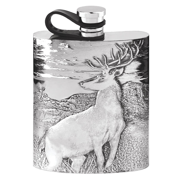english factory 6oz Embossed Stag Pewter Hip Flask with Flexi Cap