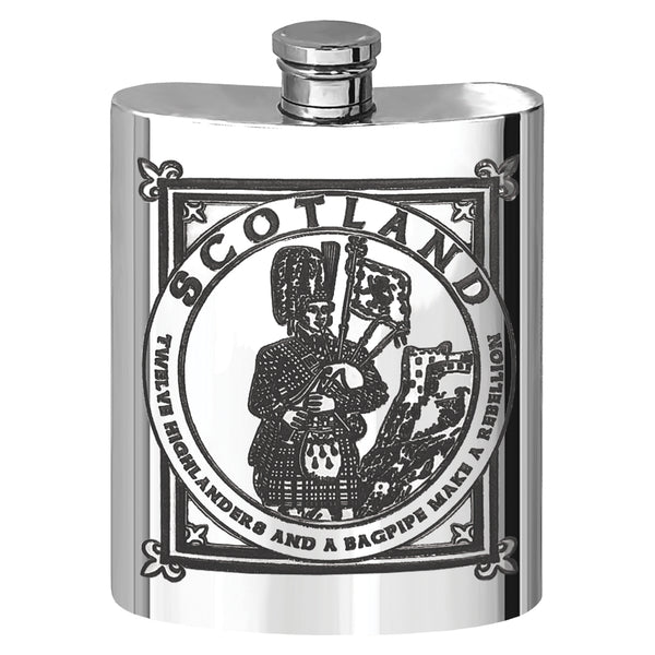 english factory 6oz Highland Piper Pewter Hip Flask