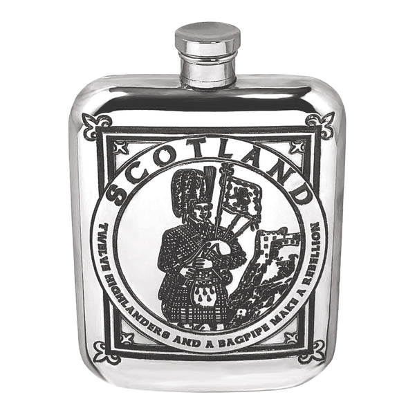 english factory 6oz Highland Piper Pewter Hip Flask