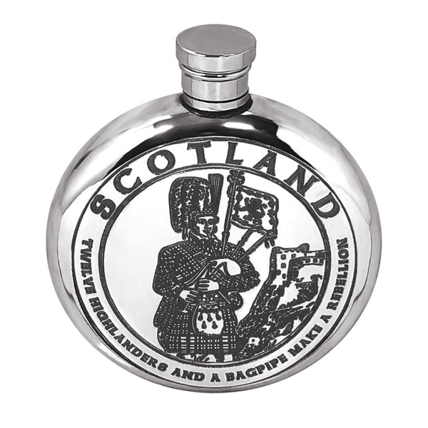 english factory 6oz Highland Piper Round Pewter Hip Flask