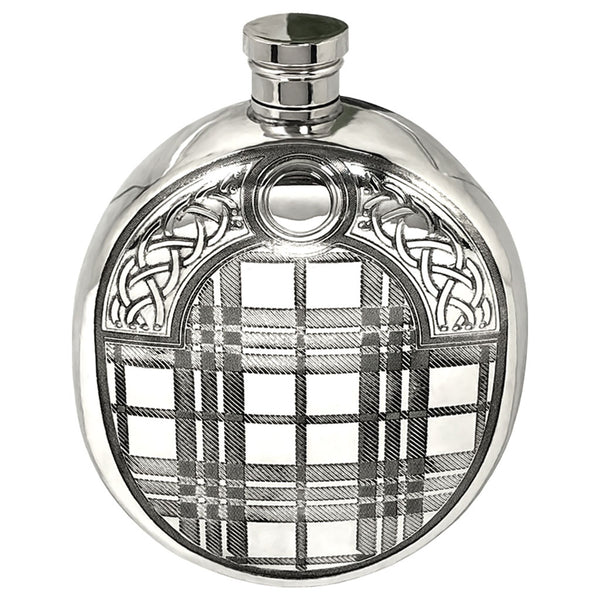 english factory 6oz Oval Sporran Pewter Hip Flask with Tartan Design