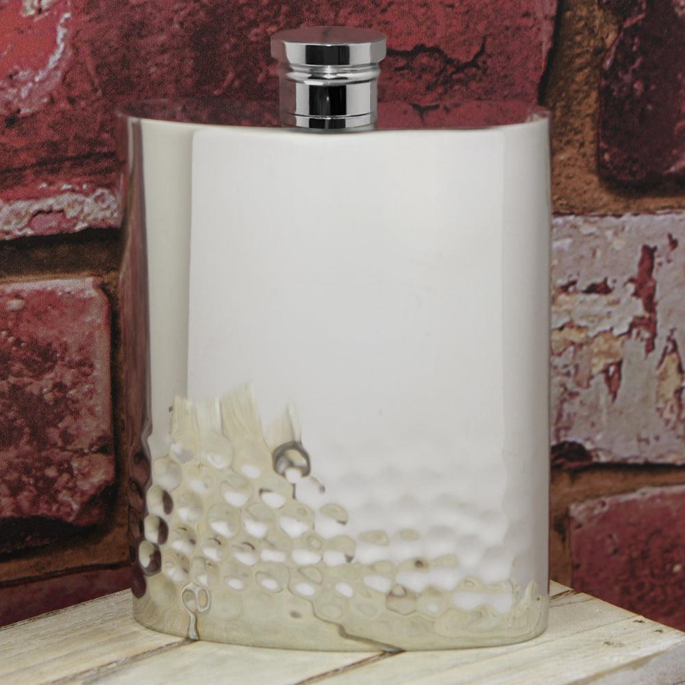 English Factory 6oz Pewter Hip Flask Half Hammered Design