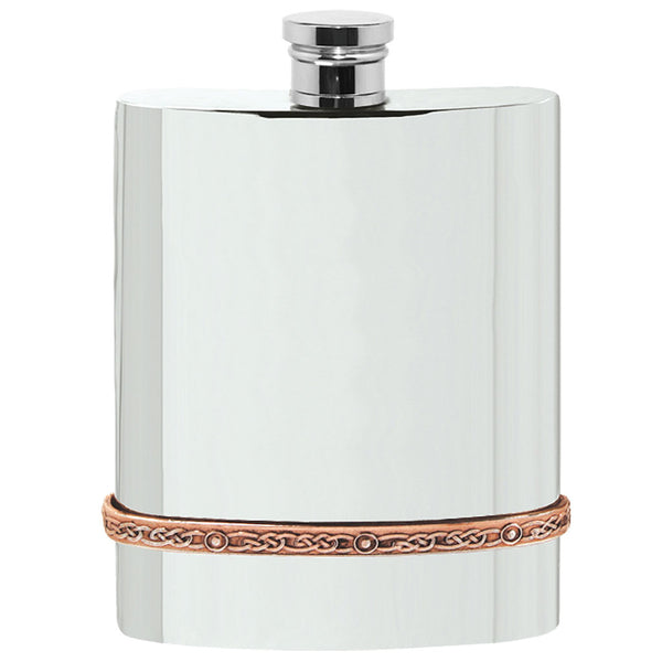 english factory 6oz Pewter Hip Flask with Celtic Copper Band