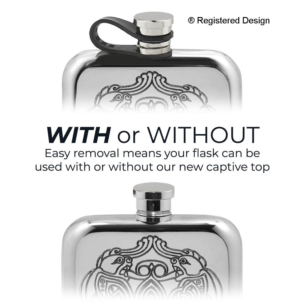 English Factory 6oz Pewter Hip Flask With Celtic Design And Flexi Cap