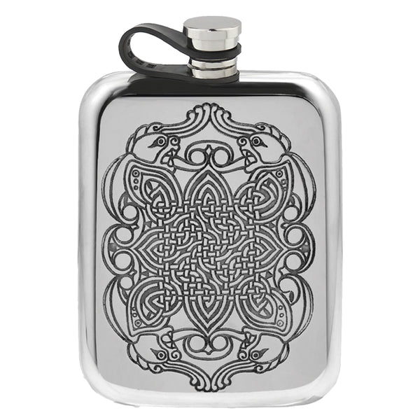 english factory 6oz Pewter Hip Flask with Celtic Design and Flexi Cap