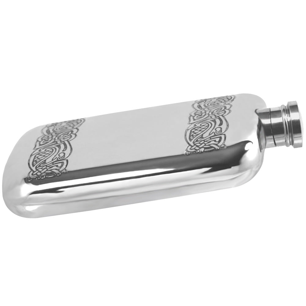 English Factory 6oz Pewter Hip Flask With Celtic Knot Bands