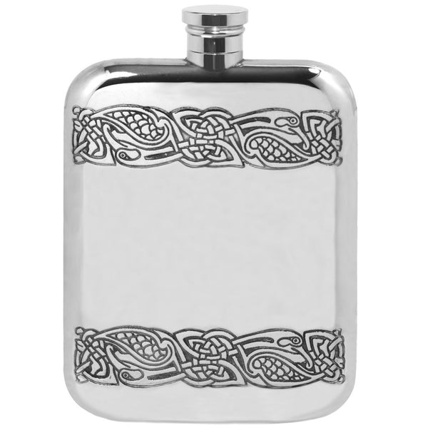 english factory 6oz Pewter Hip Flask with Celtic Knot Bands