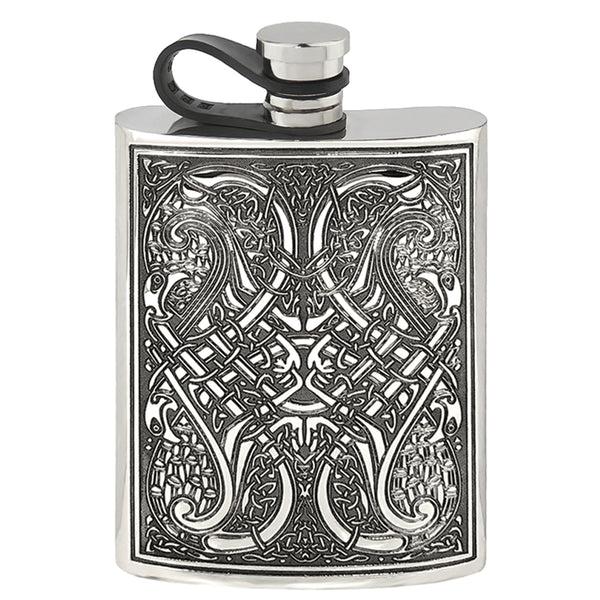 english factory 6oz Pewter Hip Flask with Celtic Knot Design and Flexi Cap