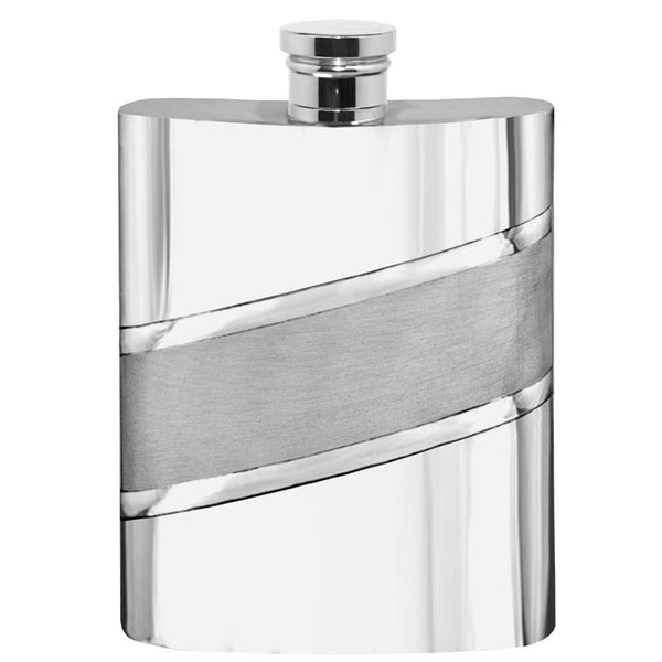 english factory 6oz Pewter Hip Flask with Diagonal Satin Band