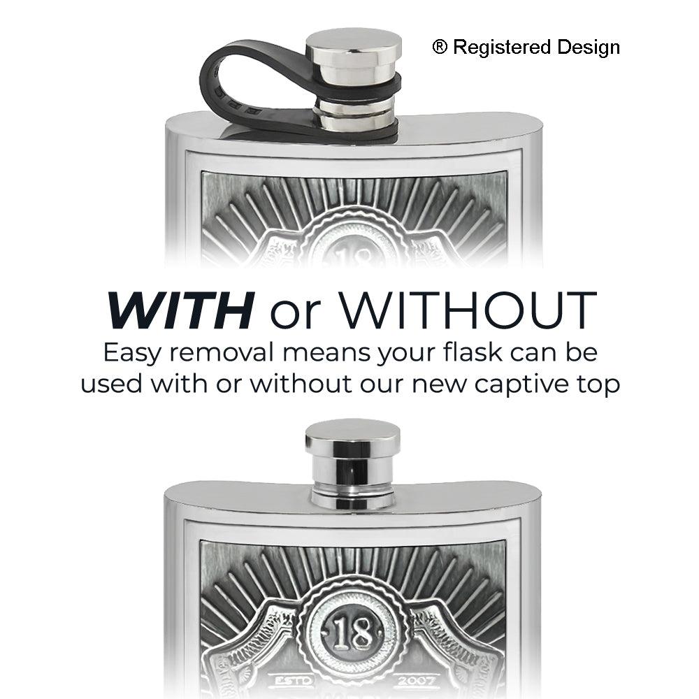 English Factory 6oz Pewter Hip Flask With Embossed 18th Birthday Badge & Flexi Cap