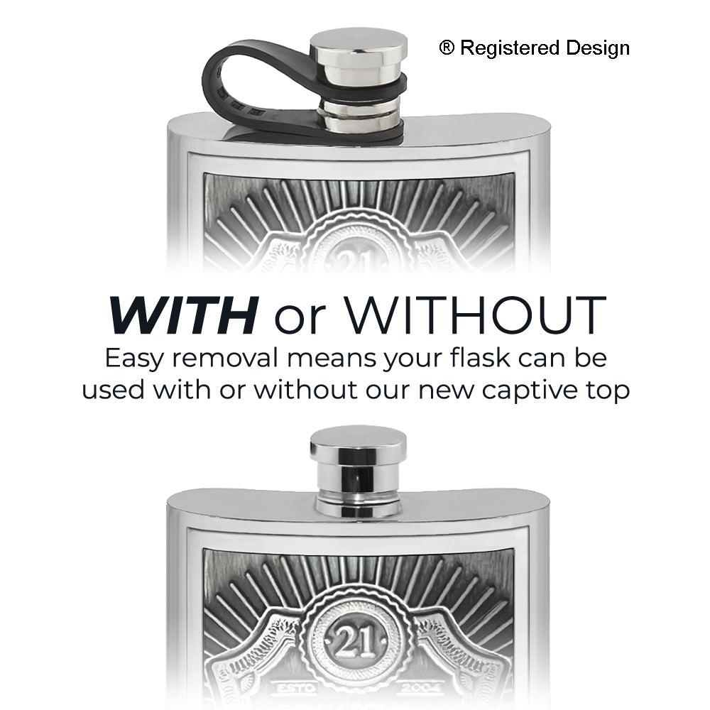 English Factory 6oz Pewter Hip Flask With Embossed 21st Birthday Badge & Flexi Cap