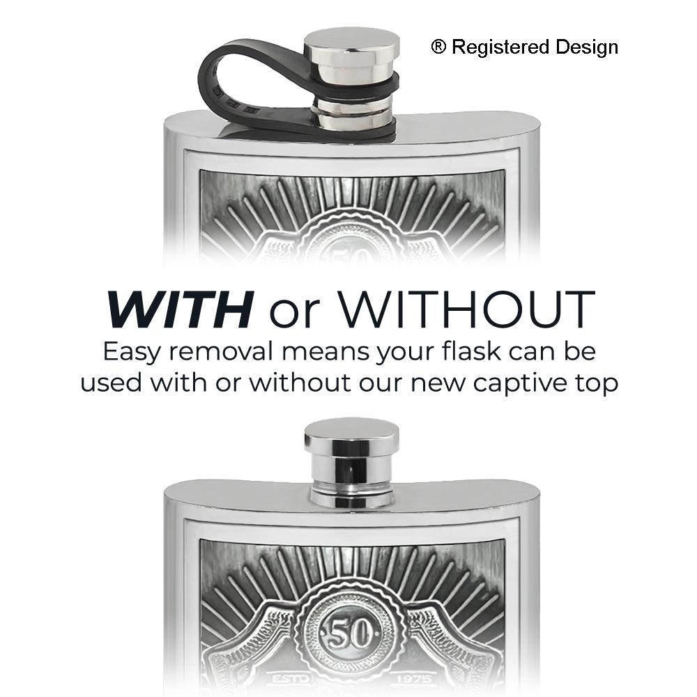 English Factory 6oz Pewter Hip Flask With Embossed 50th Birthday Design And Flexi Cap