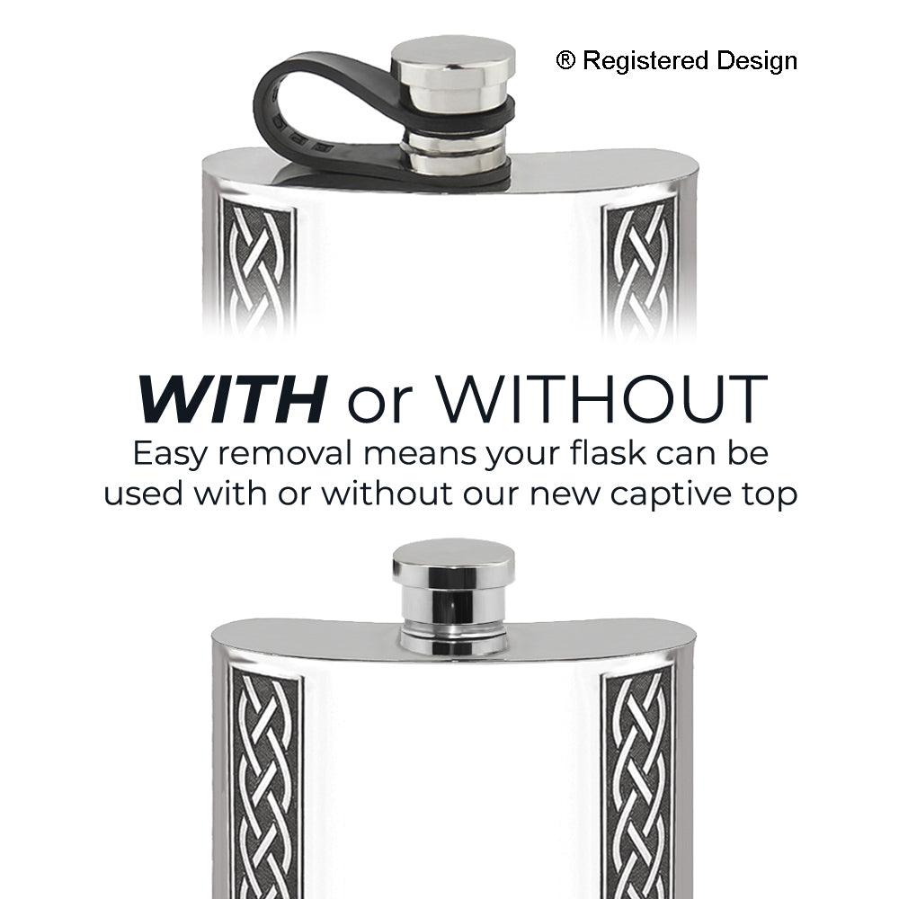 English Factory 6oz Pewter Hip Flask With Embossed Celtic Design And Flexi Cap