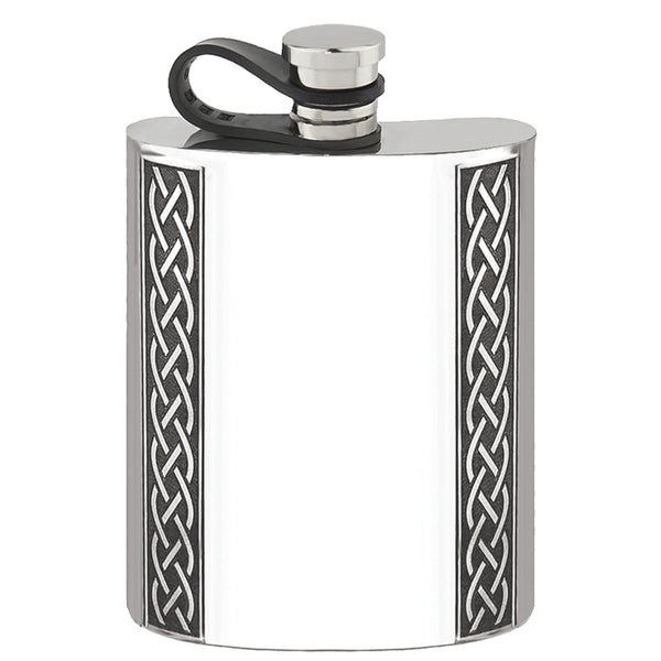 english factory 6oz Pewter Hip Flask with Embossed Celtic design and Flexi Cap