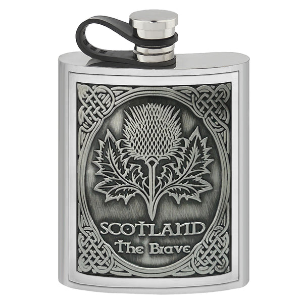 english factory 6oz Pewter Hip Flask with Embossed Thistle Badge & Flexi Cap
