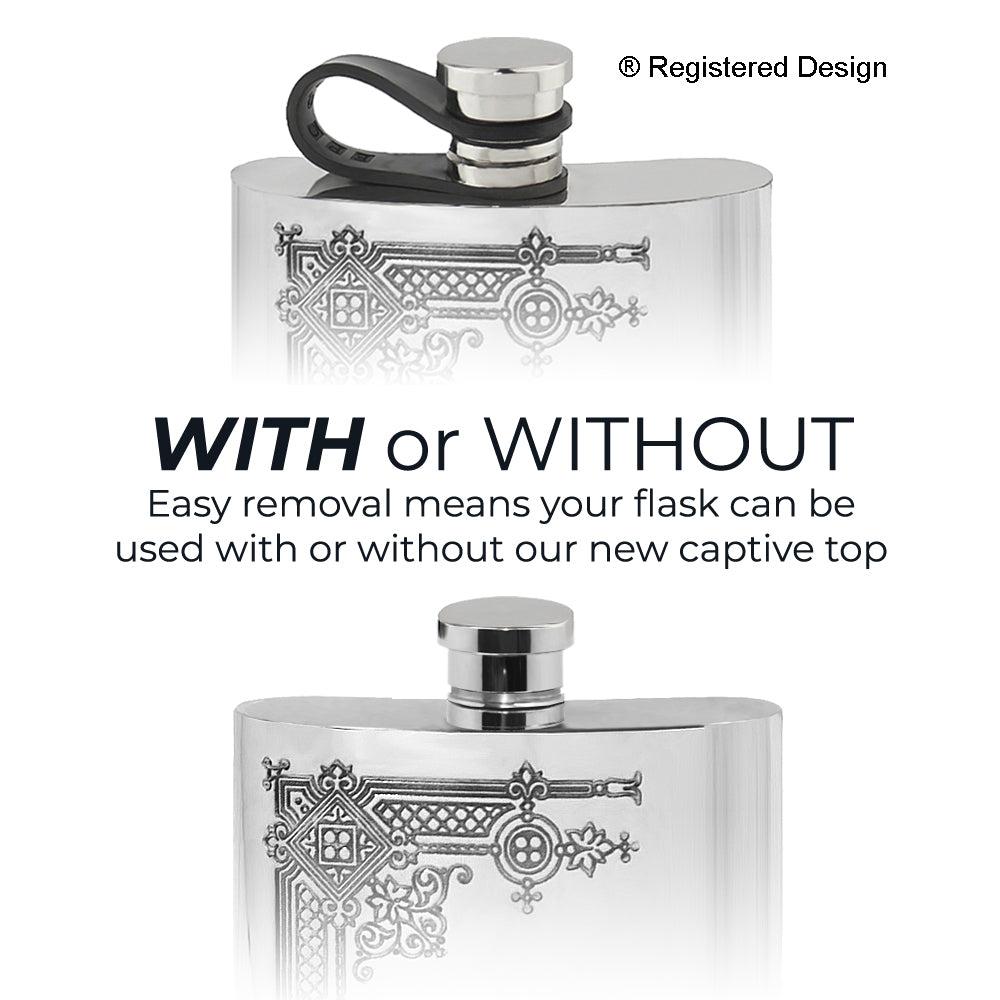 English Factory 6oz Pewter Hip Flask With Gothic Design And Flexi Cap