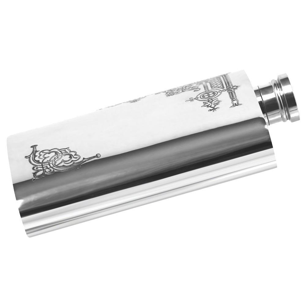 English Factory 6oz Pewter Hip Flask With Gothic Styling