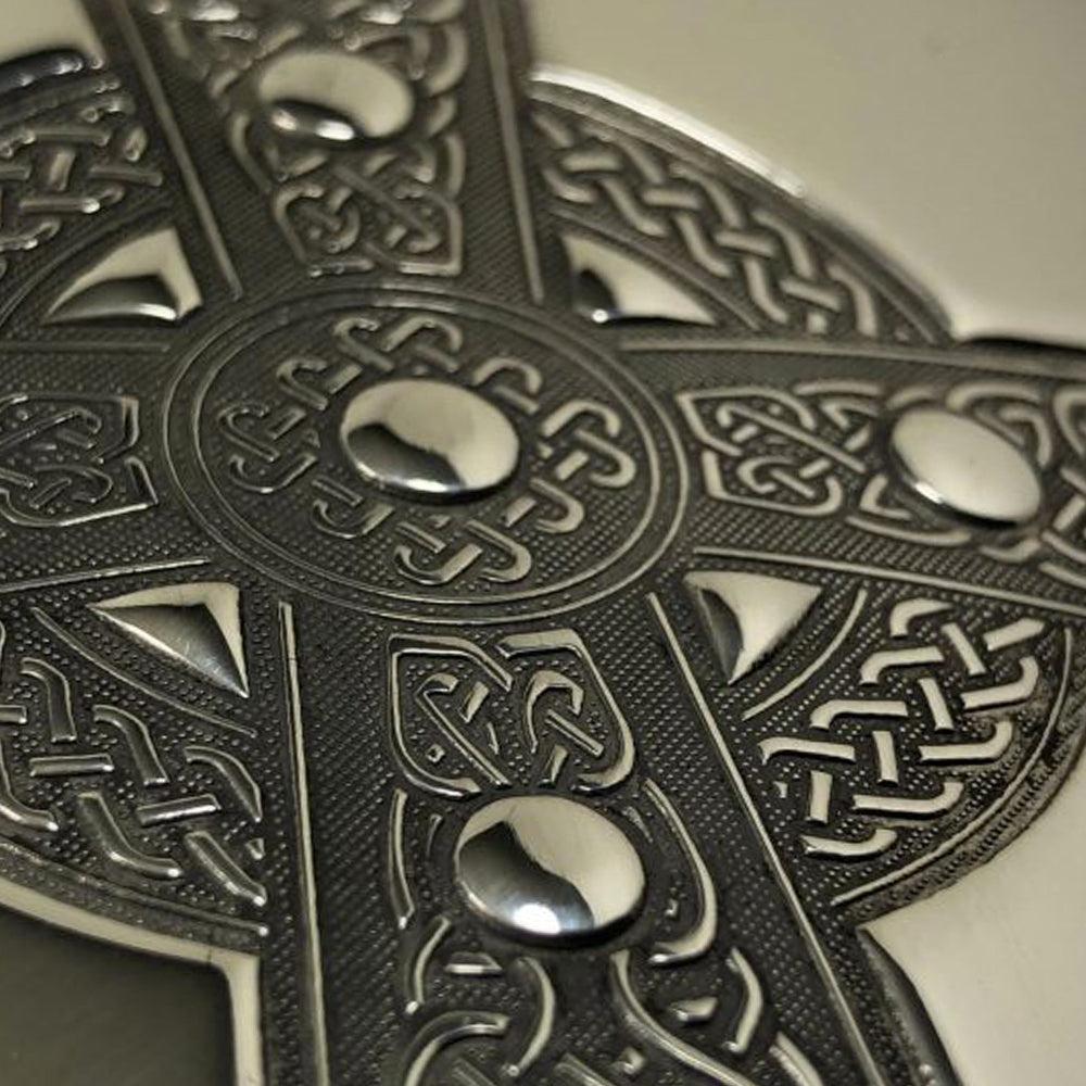 English Factory 6oz Pewter Hip Flask With Intricate Celtic Cross Design