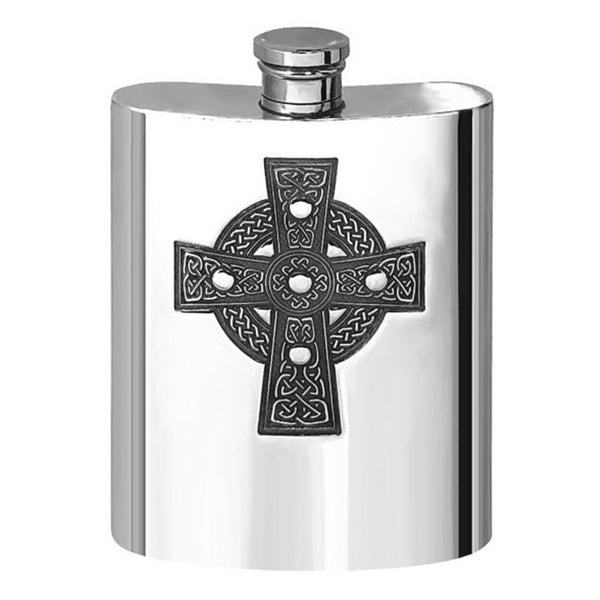 english factory 6oz Pewter Hip Flask with Intricate Celtic Cross Design