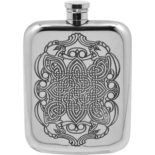 english factory 6oz Pewter Hip Flask with Intricate Celtic Design