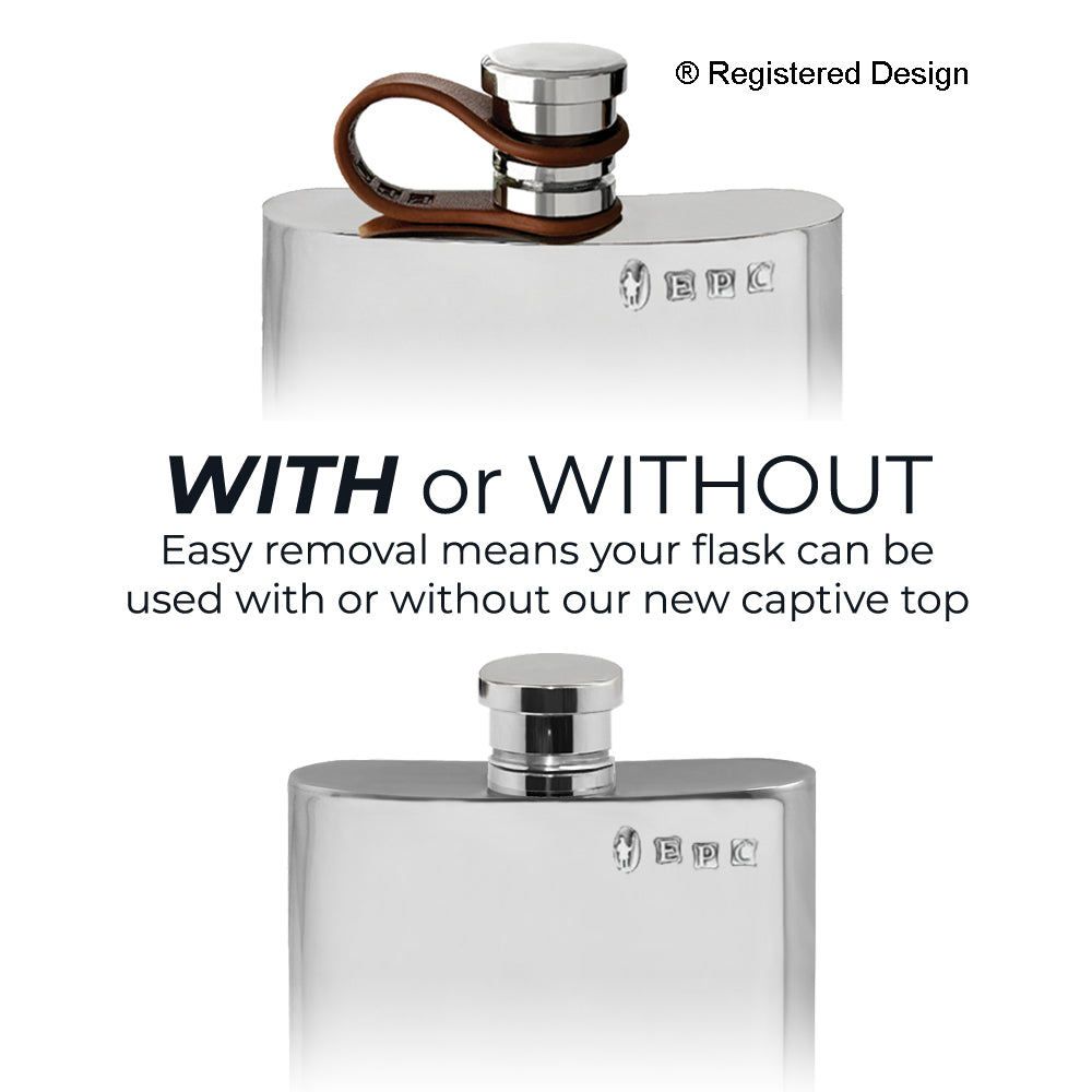 English Factory 6oz Pewter Hip Flask With Leather Captive Top