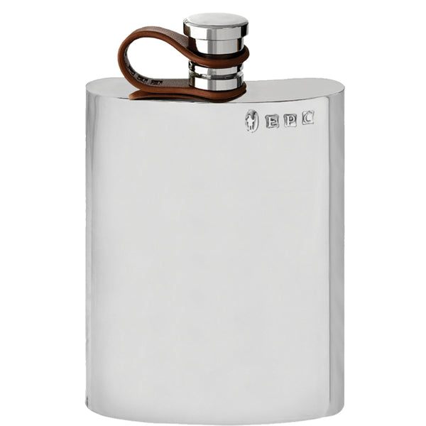 english factory 6oz Pewter Hip Flask with Leather Captive Top