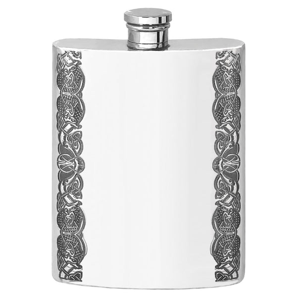 english factory 6oz Pewter Hip Flask with Linear Celtic Design