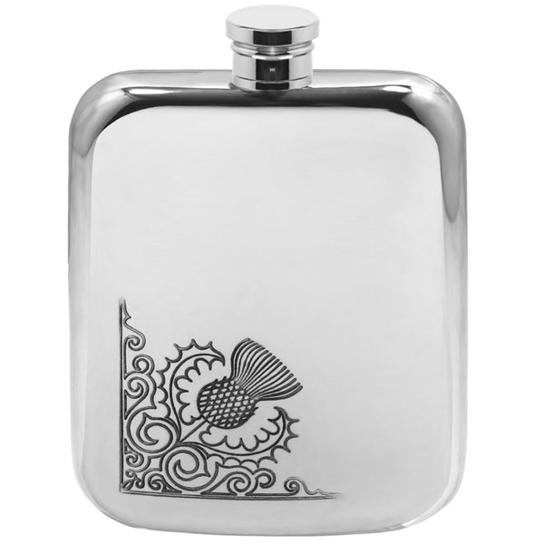 english factory 6oz Pewter Hip Flask With Scottish Thistle Design