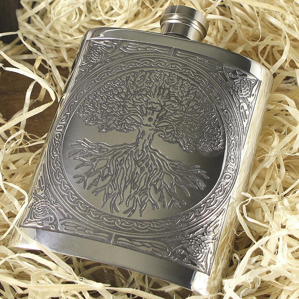 English Factory 6oz Pewter Hip Flask With Stunning Celtic Tree Of Life Design