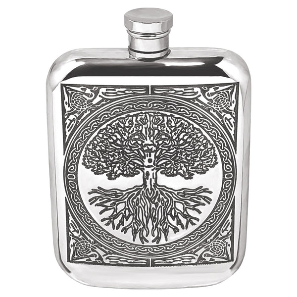 english factory 6oz Pewter Hip Flask With Stunning Celtic Tree Of Life Design