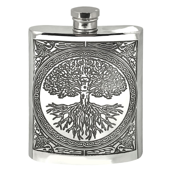 english factory 6oz Pewter Hip Flask With Stunning Celtic Tree Of Life Design